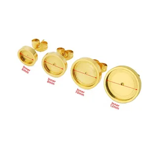 Set of gold stainless steel earring stud bases in 6mm to 12mm sizes for DIY jewelry making