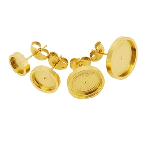 Golden stainless steel bezel tray earring studs with butterfly backs for DIY jewelry making