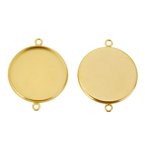 Polished 18k gold-plated stainless steel round pendant settings with double hanging loops