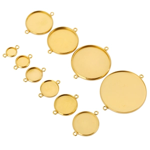 Golden stainless steel round pendant tray connectors for DIY jewelry making accessories
