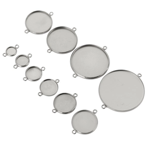 Polished silver stainless steel bezel connectors in various sizes for DIY jewelry making