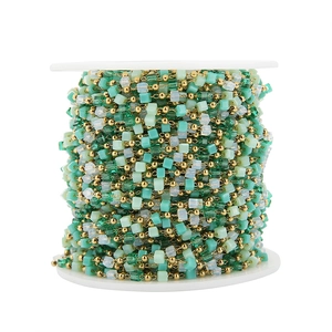 Bohemian Stainless Steel DIY Chain With Green Square Glass Beads And Metal Spacers For Jewelry Making Necklace Bracelet Accessory