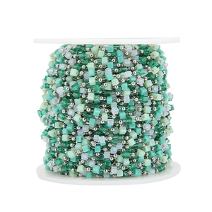 Green crystal cube beads and silver ball chain for DIY bohemian jewelry making