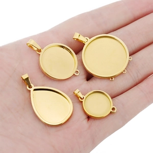 18k gold-plated stainless steel teardrop and round pendant tray set for DIY jewelry