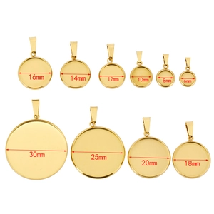 Set of 10 gold stainless steel round pendant trays for DIY jewelry making in various sizes