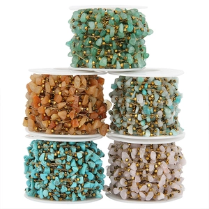 Bohemian Natural Stone Chips Beaded Chain Stainless Steel Gold Plated Square Beads DIY Jewelry Making Handmade Necklace Bracelet Chain Accessories
