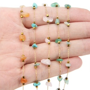 Bohemian gold plated stainless steel chain necklace with colorful natural stone beads