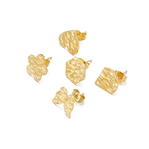 Detailed view of hammered 18k gold stainless steel earring charms in assorted shapes