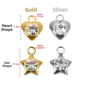 Colgantes de corazón y estrella en acero inoxidable 304 oro 18k para joyería DIY