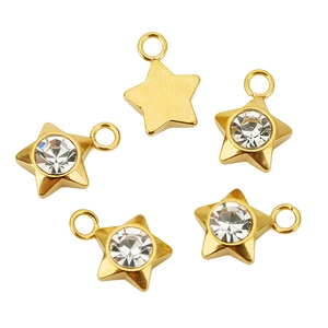 Colgantes estrella de acero inoxidable dorado con circón blanco para crear joyería