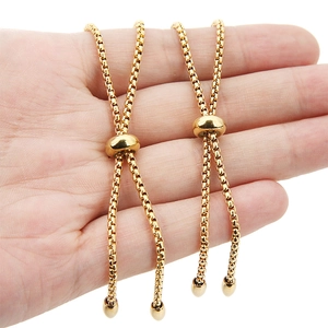 Adjustable 18k gold plated stainless steel box chain bracelets with sliding bolo clasp