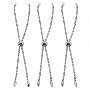 Three pieces of adjustable silver stainless steel box chains with silicone beads for DIY jewelry