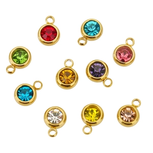 Colgantes redondos de 6mm de acero inoxidable con cristales de colores para joyas DIY