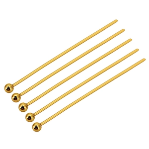 Lot de 5 agitateurs à cocktail dorés en acier inoxydable avec tête sphérique polie