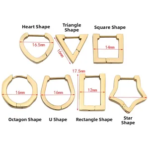 18k gold plated stainless steel geometric earrings set with heart and star shapes