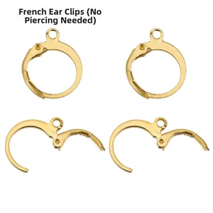 French lever back earring clips in golden finish for DIY non-pierced jewelry making