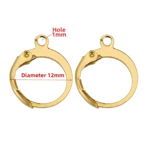 Detail of 12mm golden leverback earring hooks with 1mm hole for DIY jewelry making