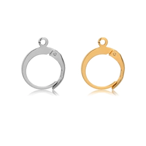 Detail view of gold and silver stainless steel lever back ear hooks with closed loops