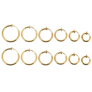 Goldene Edelstahl-Clip-Ohrring-Set in sechs Größen für Ohren ohne Ohrlöcher geeignet