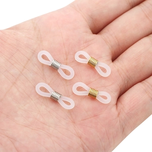 Silicone eyeglass chain connectors with metal springs in gold and silver finish