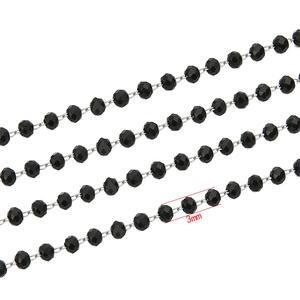 3mm zwarte gefacetteerde glaskraalketting met zilveren schakels voor DIY sieraden
