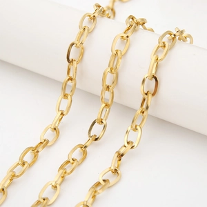 Cadena cruzada dorada de 12 mm con eslabones ovales pulidos para crear joyas DIY