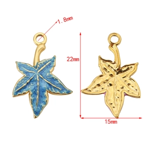 22mm Blue Enamel Maple Leaf Pendant in Gold Stainless Steel for DIY Jewelry Making