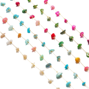 18K gold plated stainless steel 1mm DIY chain with colorful irregular natural stone beads