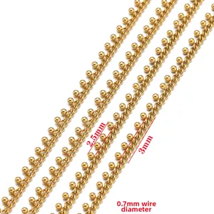 Cadena de bolas dorada de acero 0,7mm con cuentas de 2,5mm y 3mm para creación de joyas DIY
