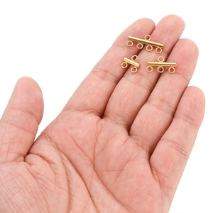 Golden stainless steel multi-strand necklace connectors in two and three hole sizes