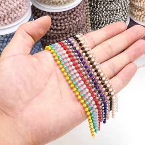 Golden stainless steel chain with 3mm colorful crystal beads for DIY jewelry making
