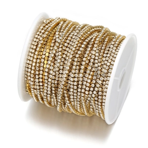 2mm 18k vergulde roestvrijstalen strass klauwketting op rol voor DIY-sieraden maken
