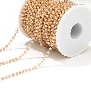 Champagne crystal beads on gold chain roll for DIY jewelry making and necklaces