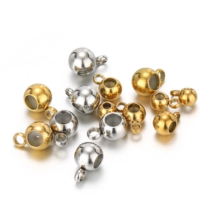 Polished 18K gold and silver plated sliding silicone beads with loops for jewelry making