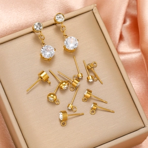 Clous d'Oreilles en Acier Inoxydable Doré Avec Strass et Boucle de Suspension Bases de Boucles d'Oreilles en Cristal Transparent Composants de Bijoux DIY