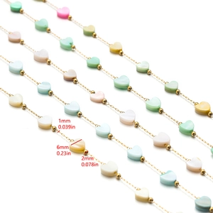 Golden stainless steel chain with 6mm colorful shell hearts for bracelet and necklace making