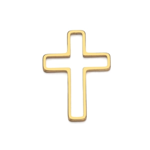 Gedetailleerde weergave van een gouden holle kruishanger met gepolijste afwerking voor DIY