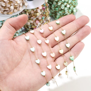 Macaron color shell heart beads with gold stainless steel chain for DIY jewelry making