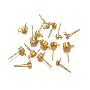 Clous d'oreilles en acier inoxydable doré avec strass ronds et boucles pour création bijoux