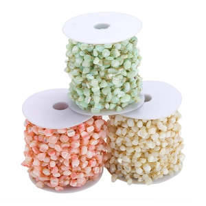 Three rolls of 7mm colorful natural shell and stone beaded stainless steel chains for DIY