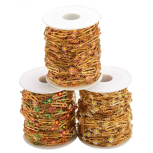 Colorful enamel daisy flower 18k gold plated stainless steel chain on spools for DIY jewelry