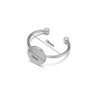 Macro detail of 10mm round stainless steel ring base with adjustable 18mm open band
