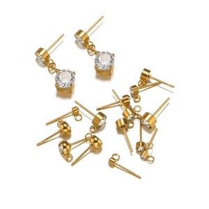 Composants de boucles d'oreilles en acier inoxydable doré avec sertis en zircone