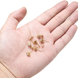 Supports de boucles d'oreilles dorés avec cristaux ronds pour création de bijoux DIY