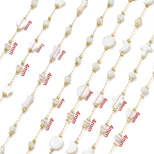 8mm white shell charms on 18k gold plated stainless steel handmade chains collection