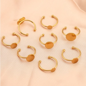 Adjustable gold stainless steel ring blanks with flat round base for DIY jewelry making