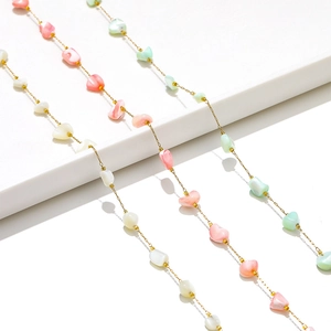 7mm handmade stainless steel gold chain necklace with colorful shell stone beads