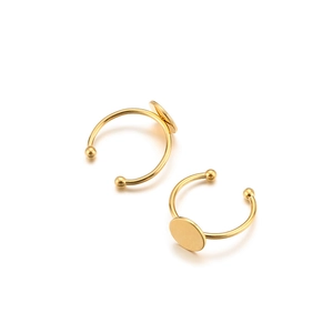 Detail of adjustable gold plated stainless steel ring base with round flat pad setting