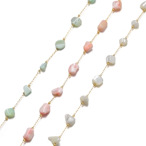 7mm handmade stainless steel chain necklace with colorful natural stone beads in gold finish