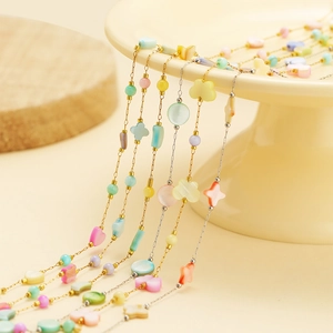 Colorful stainless steel clover and shell charm chains for DIY jewelry making